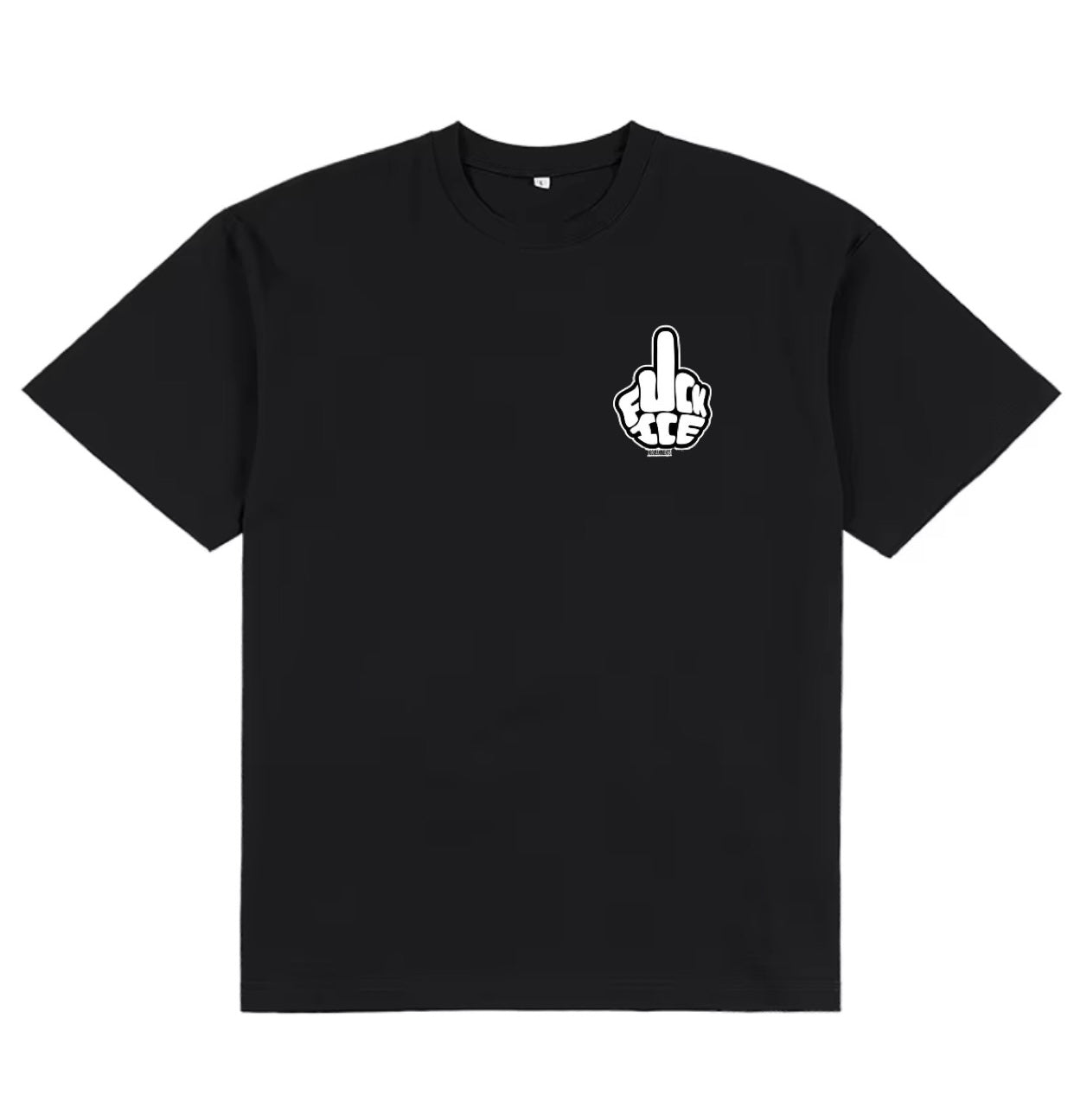 Middle Finger Small Logo "FUCK ICE" Black T-Shirt